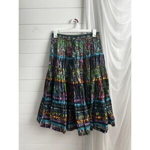 Travelsmith Tiered Ribbon Swing Skirt Size‎ MP Gypsy Boho Crinkle Patchwork
